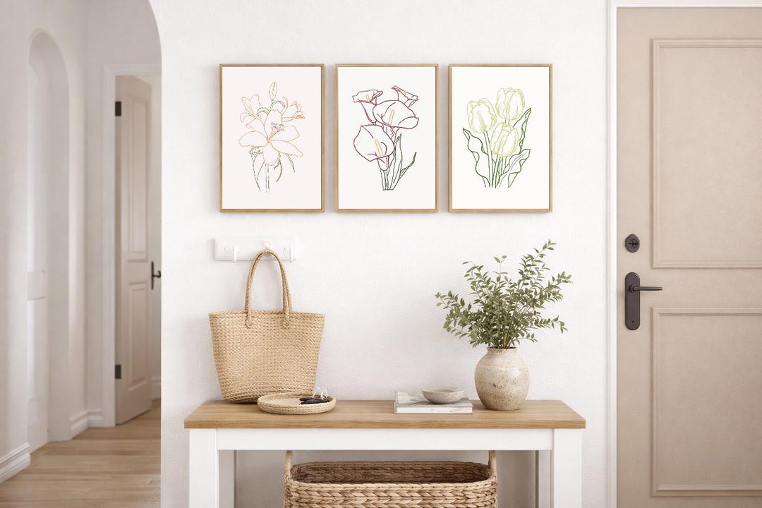 Minimalist Floral Line Art Set of 3 | Botanical Printable Wall Art ...