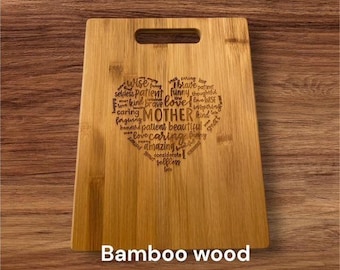 Engraved Bamboo Cutting Board | Mother Word Art, Kitchen Decor