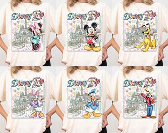 Custom Watercolor Disney Trip 2026 Shirt, Personalized All Disney Chracters Tee