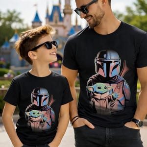 Mandalorian Grogu Shirt, Bab Yoda T-Shirt, Star Wars This Is The Way Tee, Disneyland Family Trip, 90s Style Star Wars image 4