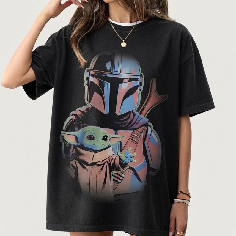 Mandalorian Grogu Shirt, Bab Yoda T-Shirt, Star Wars This Is The Way Tee, Disneyland Family Trip, 90s Style Star Wars Black