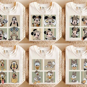Camiseta personalizada com personagens da Disney em estilo safari, camiseta da Minnie Mouse com estampa de leopardo, camiseta do reino animal.