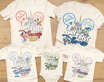 My First Disney Trip Youth Shirt, Mickey Minnie 1st Disneyland Vacation Tee, Custom Disney Characters Matching TShirt