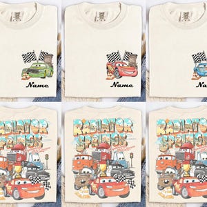 Custom Name Disney Cars Shirt, Lightning McQueen & Tow Mater Tee, Doc Hudson Radiator Springs, Pixar Cars Family Trip image 1