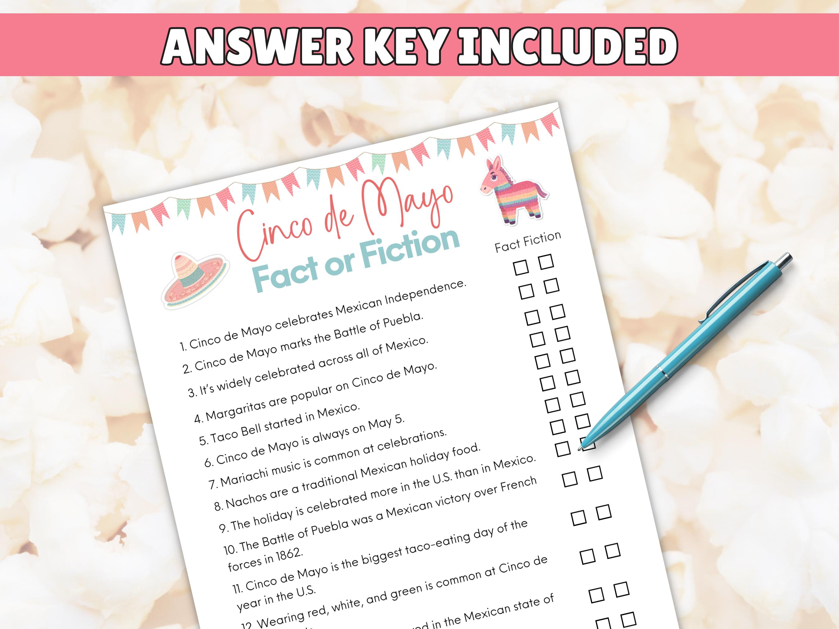 Fun Pdf Cinco De Mayo Fact or Fiction Game: Fun Trivia Quiz (printable PDF) - Etsy
