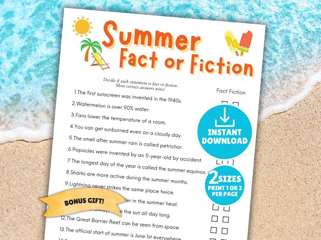 Summer Fact or Fiction Game, Printable Trivia Quiz (digital Download ...