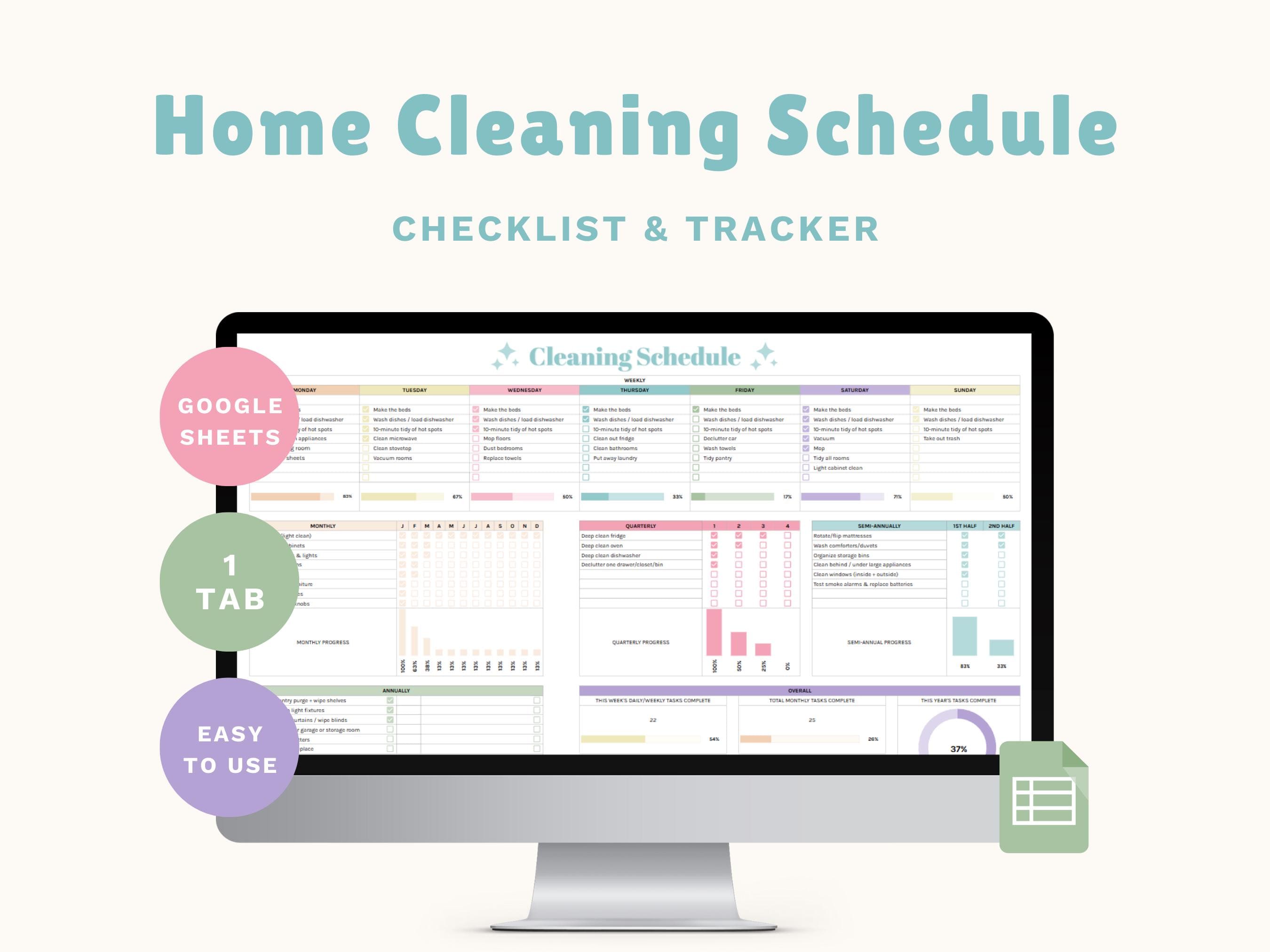 Cleaning Schedule Spreadsheet for Google Sheets | Daily, Weekly ...