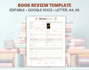Editable Book Review Template, Reading Journal Inserts (Digital Download)