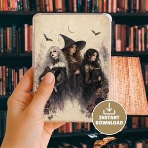 Halloween-häxor Kindle-insats, Spooky Season boklig e-läsaromslag, Witchy Paperwhite genomskinligt fodral, utskrivbart gör-det-själv-tillbehör
