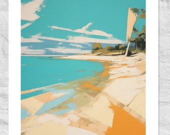 Lagoon Whispers: Abstract Beachscape Art Print - Serene Aqua Waters and Golden Sands, A Whisper of Tropical Serenity