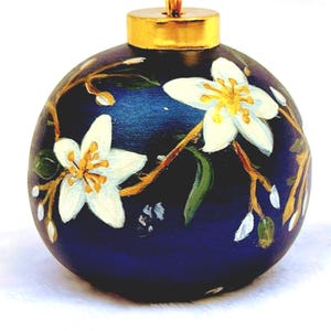 Personalized Hand Painted Ceramic Ornament, Blue Floral Christmas Keepsake, Botanical Holiday Gift