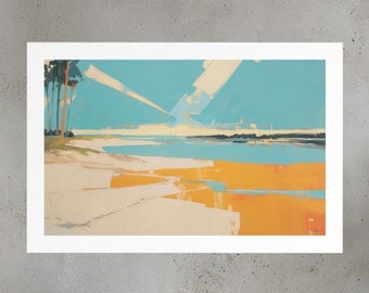 Coastal Reverie: A Symphony in Sand and Sky - Abstract Expressionist Print Infused with Seaside Warmth