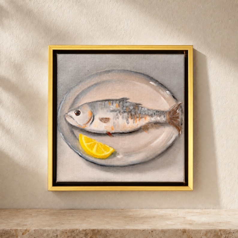 Taiwan Kitchen Original Fish Oil Painting, Seafood Kitchen Wall Art, Fish and Lemon ...