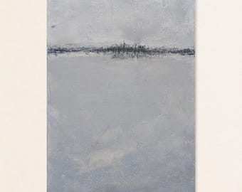 Abstract Landscape Painting, Gray Blue Coastal Wall Art, Original Acrylic Canvas Painting 18x24