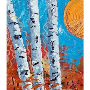 Impresión abstracta del arte del árbol, abedul pliegue otoño cartel impresión en 6 tamaños diferentes