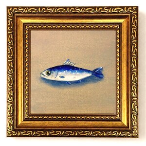 Original Fish Oil Painting, 4x4 Small Fish Still Life with Optional Frame