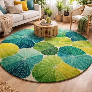 Hand Tufted Wool Rug, Green Botanical Leaf Carpet, Plush Living Room Bedroom Rug