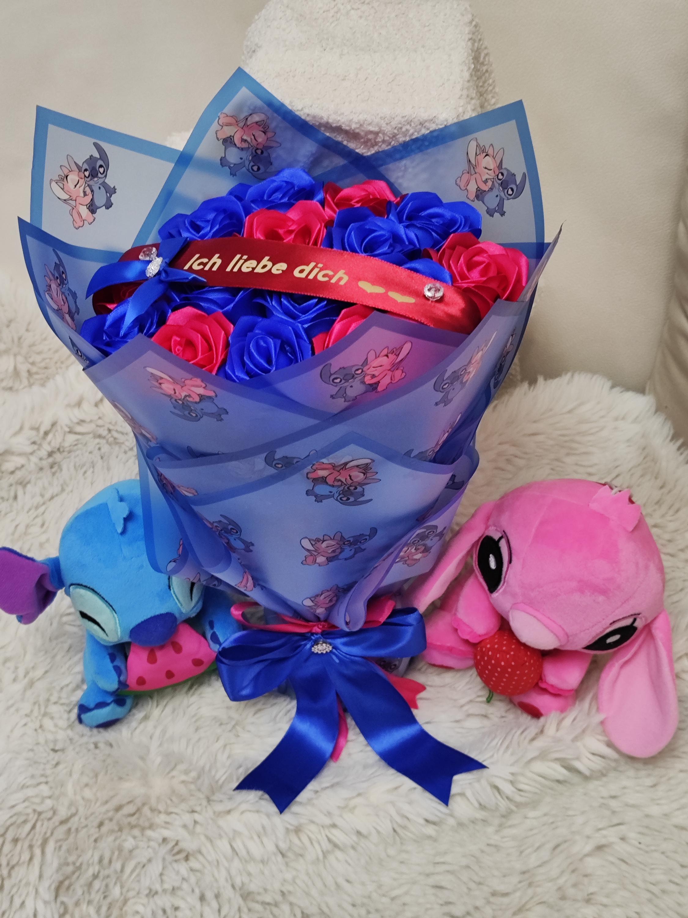 Stitch Eternal Roses Plush Stitch and Angel, Eternal Rose Bouquet, Plush Toy Bouquet ...