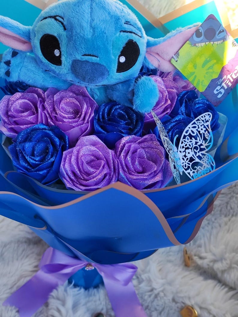 Stitch Eternal Roses Stitch Plush & Glitter Roses, Eternal Rose Bouquet, Handmade From Satin ...