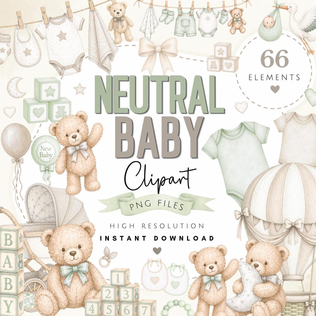 Watercolor Baby Shower Clipart Bundle - Neutral New Baby PNG Art ...