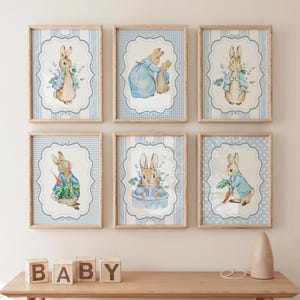 Set di 6 stampe di Peter Coniglio per la cameretta - Poster a tema fiabesco per la cameretta - Stampe artistiche da parete ispirate a Beatrix Potter - Download per la cameretta del bambino