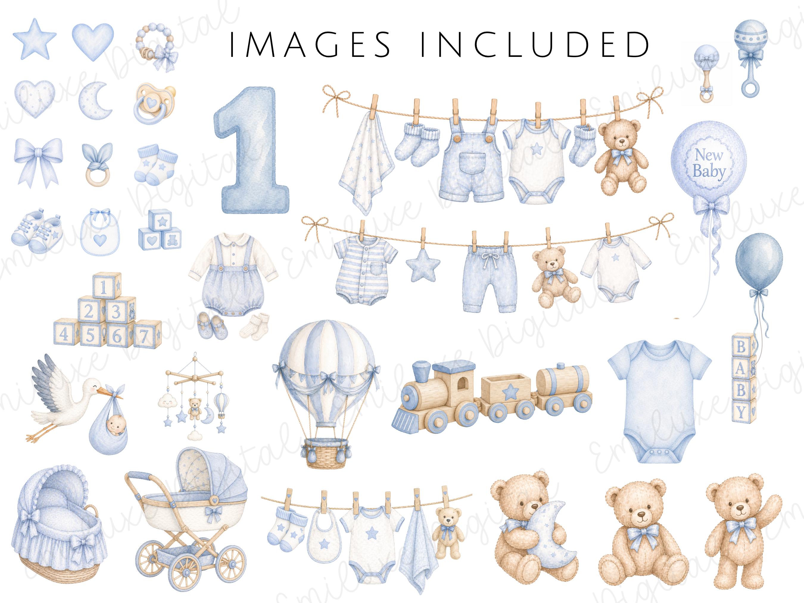 Watercolor Baby Shower Clipart Bundle - Pink & Blue New Baby PNG Art ...
