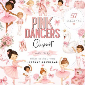 Watercolor Pink Ballet Dancer Clipart Bundle - Cute Ballerina PNG Art - Instant Access Cute Princess Pastel Dance PNGs Digital Download