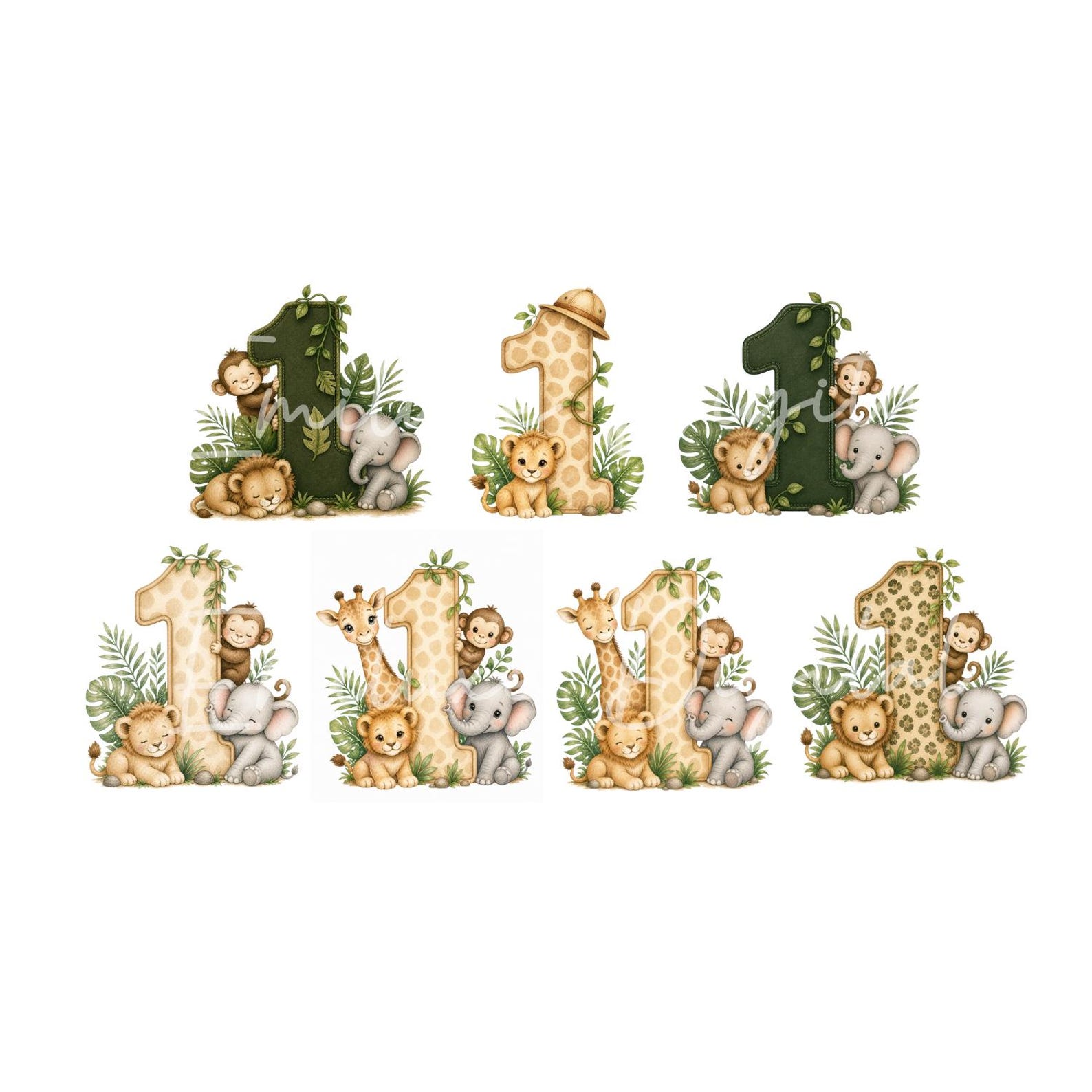 Watercolor Safari Clipart Bundle - Jungle Animals PNG Art - Instant ...