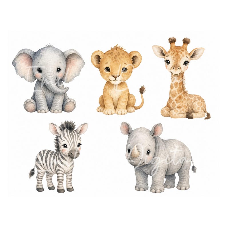 Watercolor Safari Clipart Bundle - Jungle Animals PNG Art - Instant ...