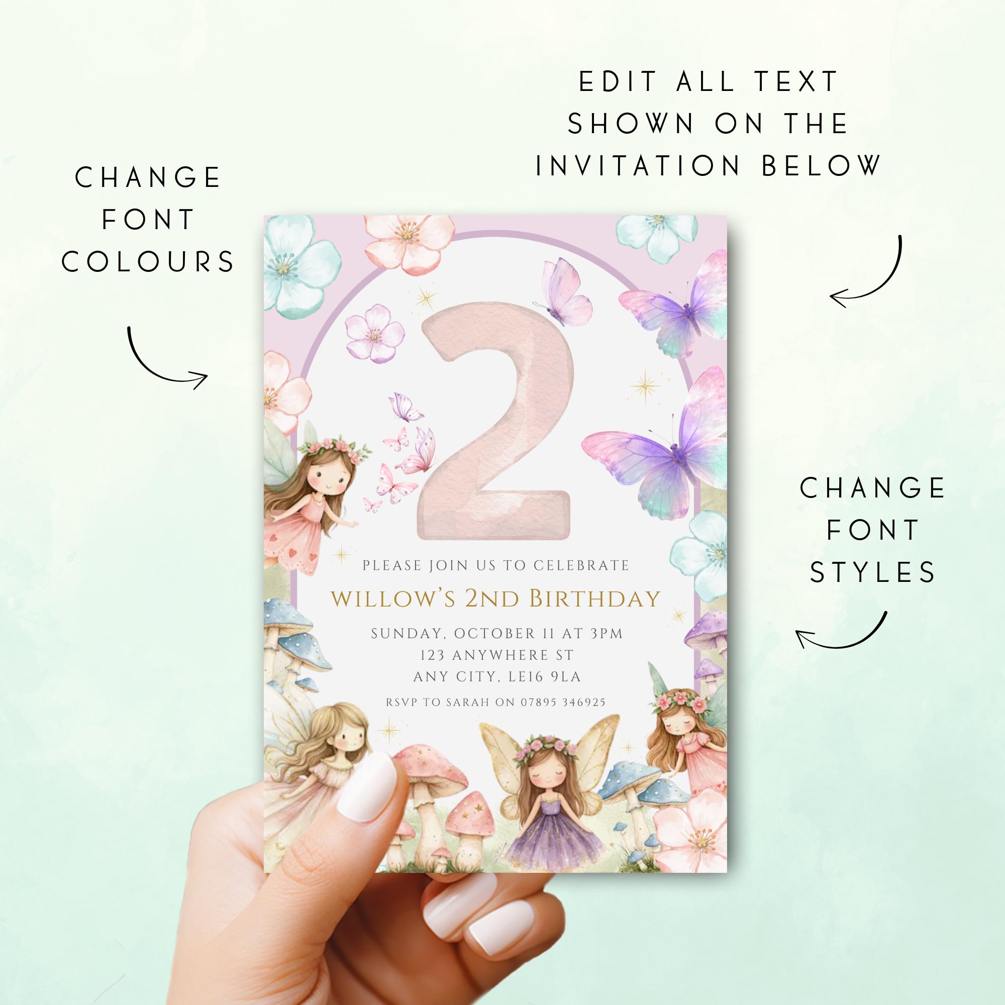EDITABLE Floral Fairy 2nd Birthday Invitation - Enchanted Garden Second ...