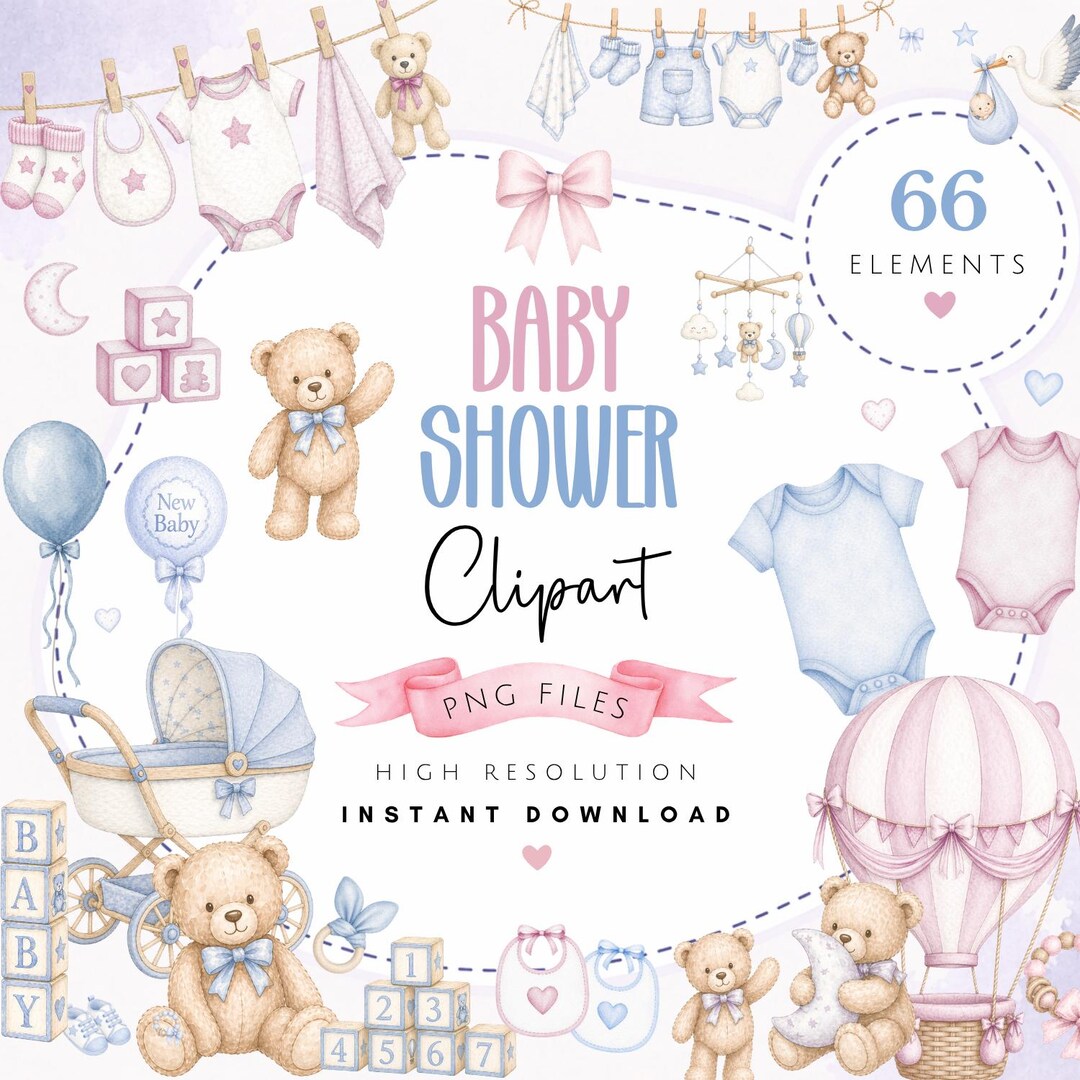 Watercolor Baby Shower Clipart Bundle - Pink & Blue New Baby PNG Art ...
