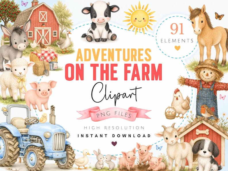 Watercolor Farm Clipart Bundle - Farm Animals PNG Art - Instant Access ...