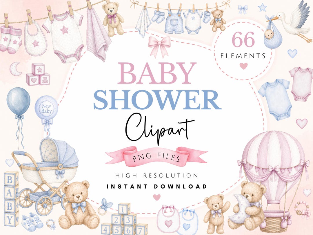 Watercolor Baby Shower Clipart Bundle - Pink & Blue New Baby PNG Art ...