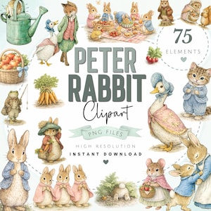 Peter Rabbit and Friends Clip Art -  Beatrix Potter Watercolour Rabbit PNG - Cute Bunny Illustrations - Baby Nursery Art Images