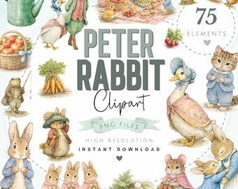 Imágenes prediseñadas de Peter Rabbit y sus amigos - Conejo en acuarela de Beatrix Potter PNG - Lindas ilustraciones de conejitos - Imágenes de arte para la habitación del bebé