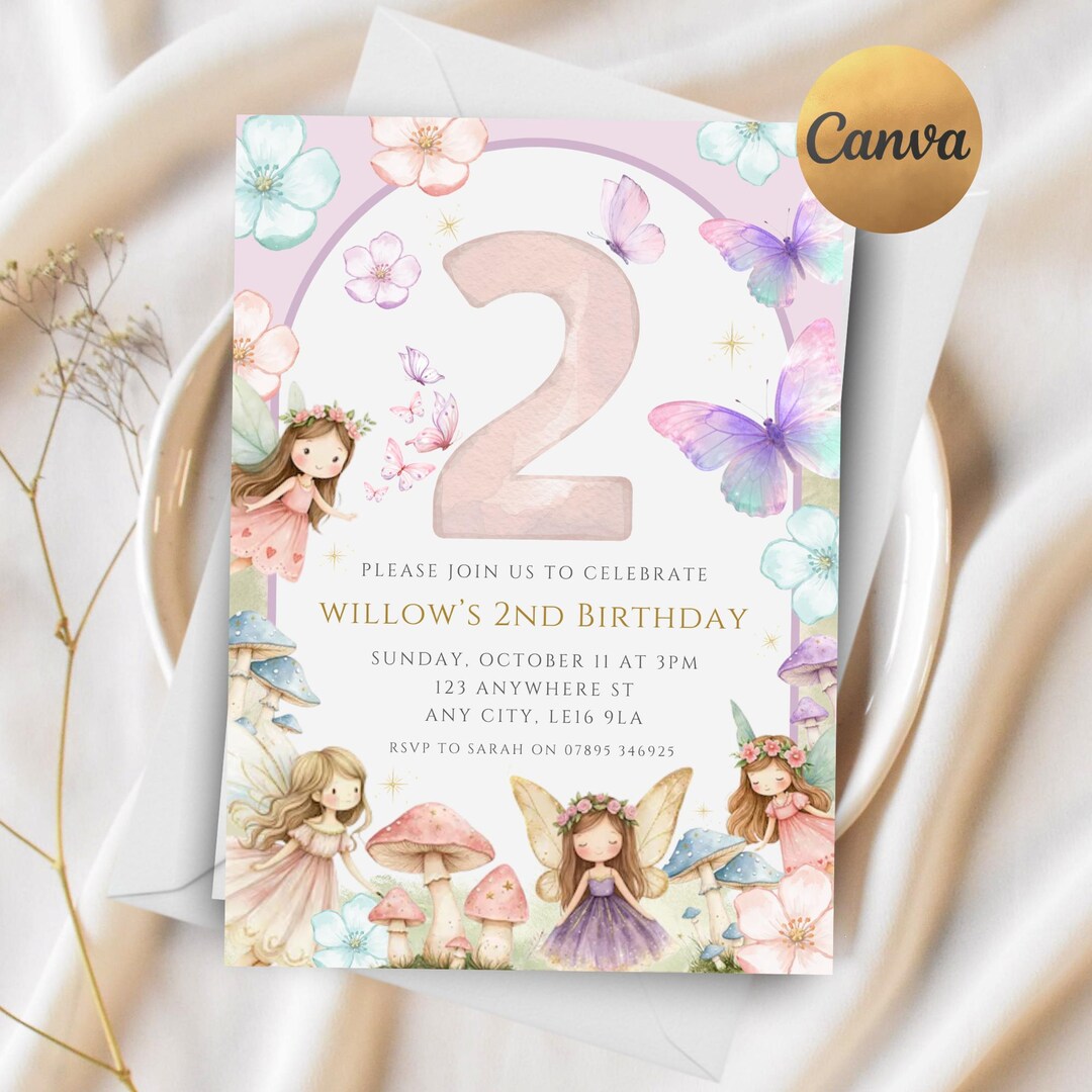 EDITABLE Floral Fairy 2nd Birthday Invitation - Enchanted Garden Second ...