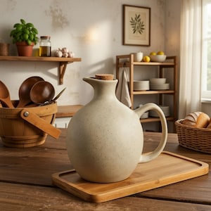 Ceramic Oil Dispenser, Coarse Pottery Speckled Beige, Kitchen Counter & Cooking