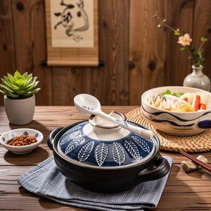 Japanese Donabe Casserole Pot, Retro Floral Ceramic Hot Pot, 1.5L Earthenware Stew Dish