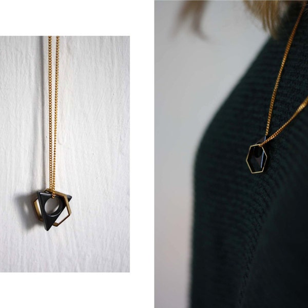 Necklace // grey / gold // triangle & honeycomb