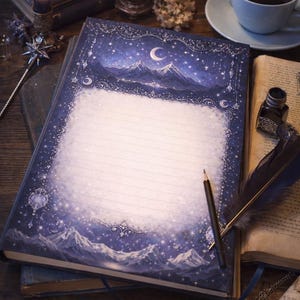 Bloc de notas celestial: Bloc de notas de fantasía con diseño de cielo nocturno, Acotar Snowy Mountain Bat Boys