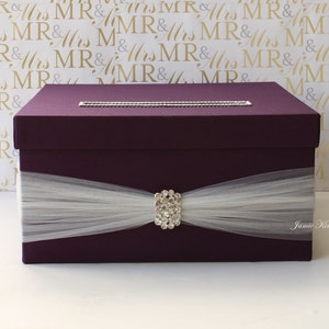 Card Holder for Wedding Gift Card Holder Bling Card Box Rhinestone Card Box Plum White Card Box Custom Made Card Slot Only