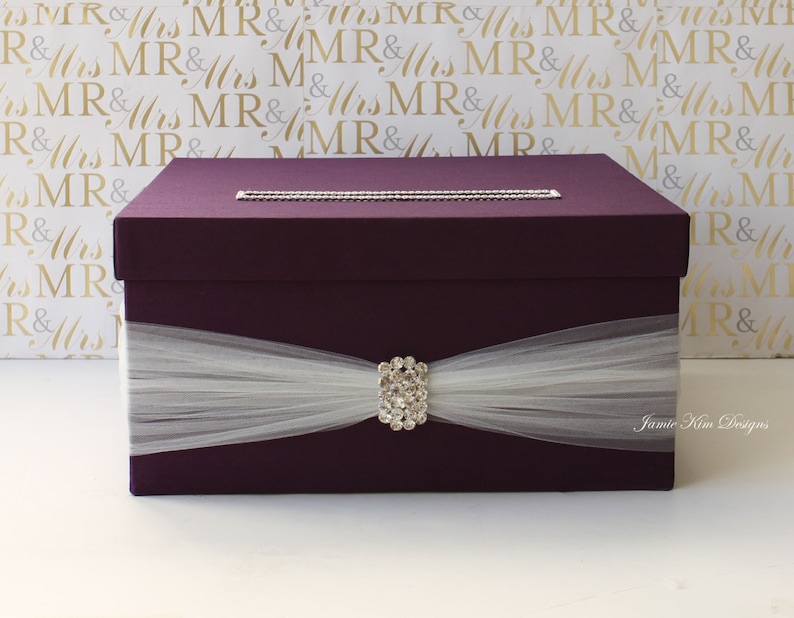 Card Holder for Wedding Gift Card Holder Bling Card Box Rhinestone Card Box Plum White Card Box Custom Made Card Slot Only