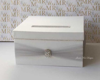 Titular de la tarjeta para boda / Titular de la tarjeta de regalo / Caja de tarjetas Bling / Caja de tarjetas de pedrería / Caja de tarjetas de plata blanca / Hecho a medida