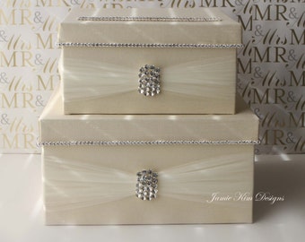 Wedding Card Box | Card Box for Wedding | Rhinestone Card Box | Custom Made Card Box | Bling Card Box | Luxury Card Box | Ivory Card Box