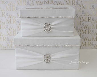 Wedding Card Box | Card Box for Wedding | Rhinestone Card Box | Custom Made Card Box | Bling Card Box | White Card Box