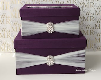 Wedding Card Box | Card Box for Wedding | Card Box with Slot | Custom Made Card Box | Plum White Card Box