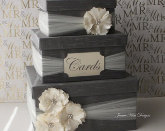 Wedding Card Box | Money Box | Card Box with Slot | Wedding Gift Card Money Box | Custom Card Box | Grey Ivory Card Box