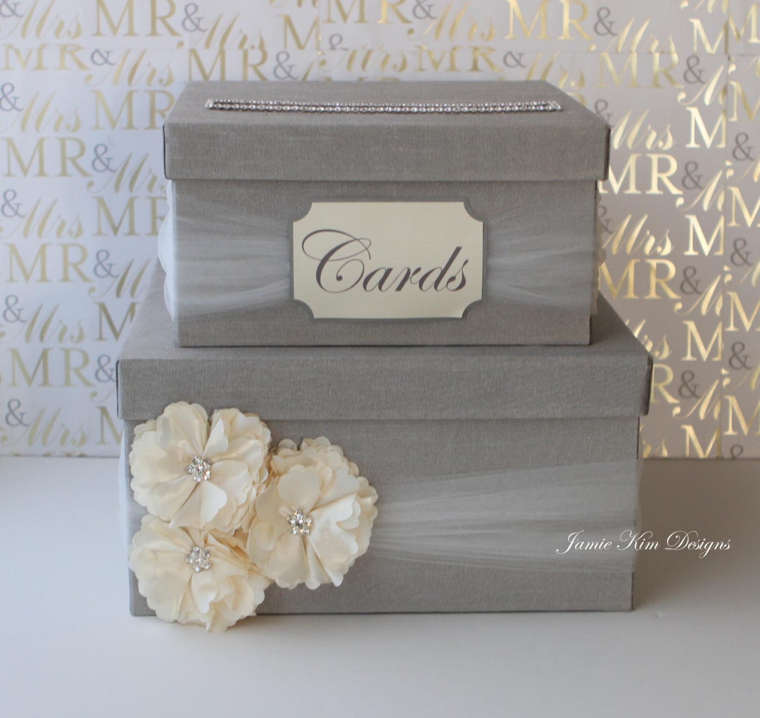 Card Box for Wedding Money Box Card Box With Slot Custom Card Box Grey