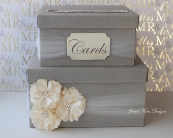 Card Box for Wedding | Money Box | Card Box with Slot | Custom Card Box | Grey Ivory Card Box