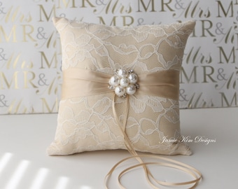 Laced Ring Bearer Pillow I Ring Pillow I Ivory Ring Cushion | Ivory Wedding Ring Pillow